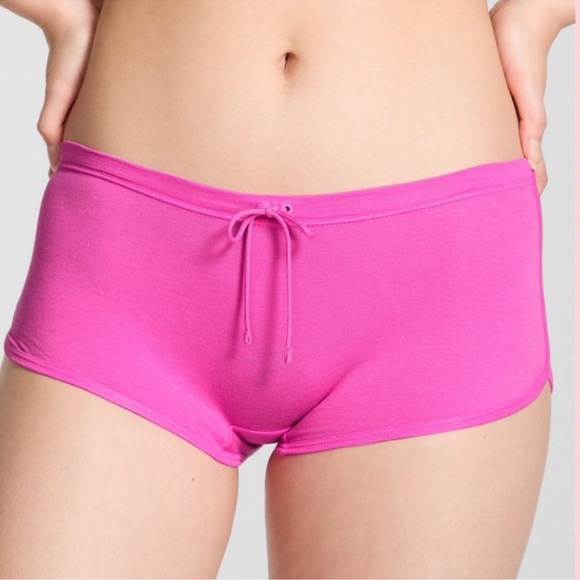 🔥PINK VICTORIA’S SECRET Cotton Dorm Bling Bralette & Boyshorts Strawberry Pink L - Picture 7 of 16